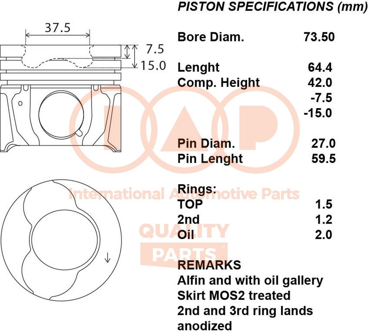 Zuiger IAP QUALITY PARTS 100-17191 IAP QUALITY PARTS 100-17191: Motorzuiger Toyota YARIS 1999