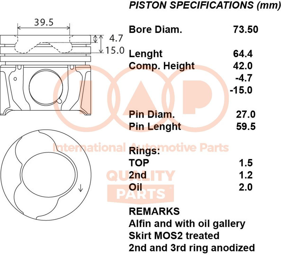 Zuiger IAP QUALITY PARTS 100-17193 IAP QUALITY PARTS 100-17193: Zuiger Toyota YARIS 1999