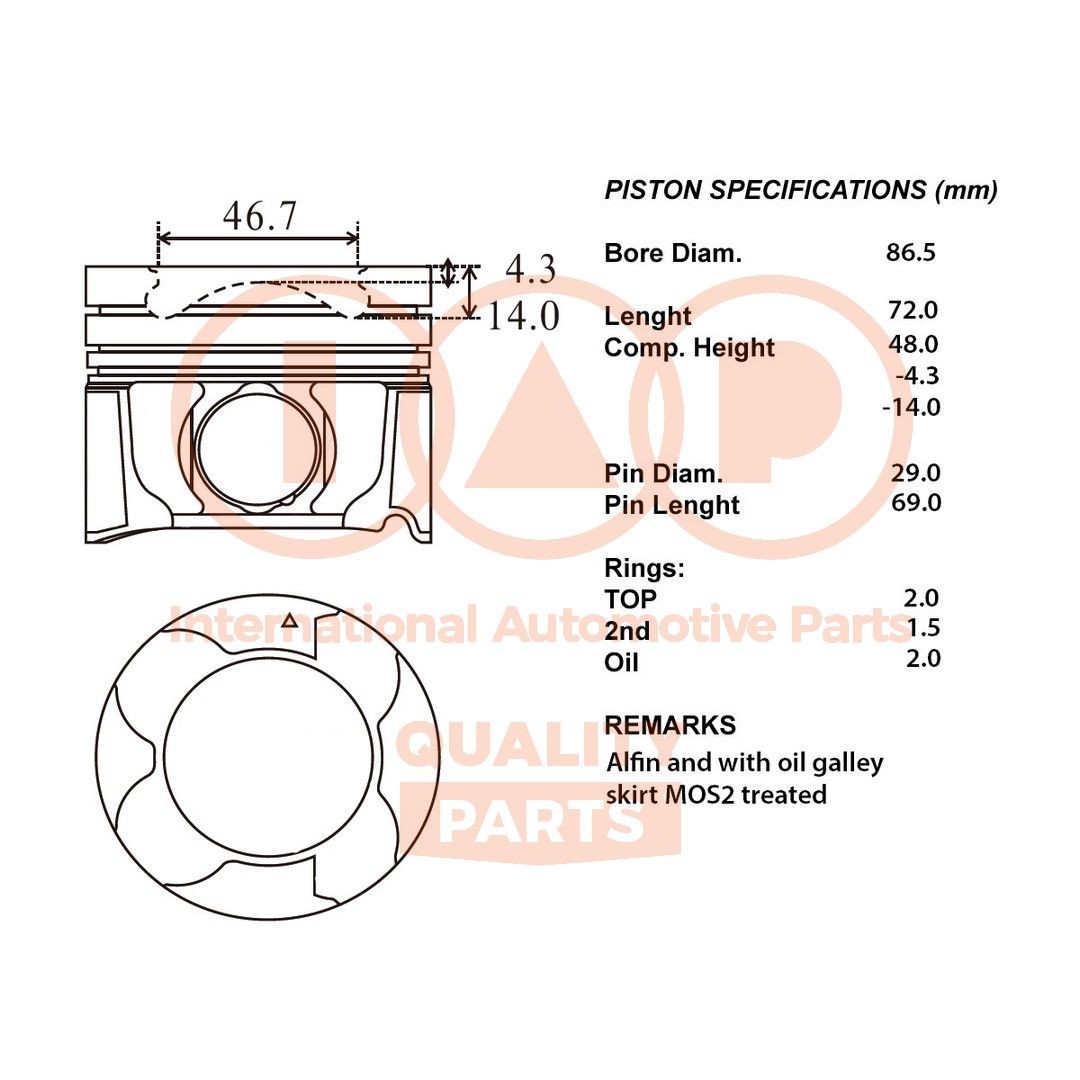 IAP QUALITY PARTS Zuiger 100-17197 prijs Zuiger Toyota T25 100-17197 IAP QUALITY PARTS