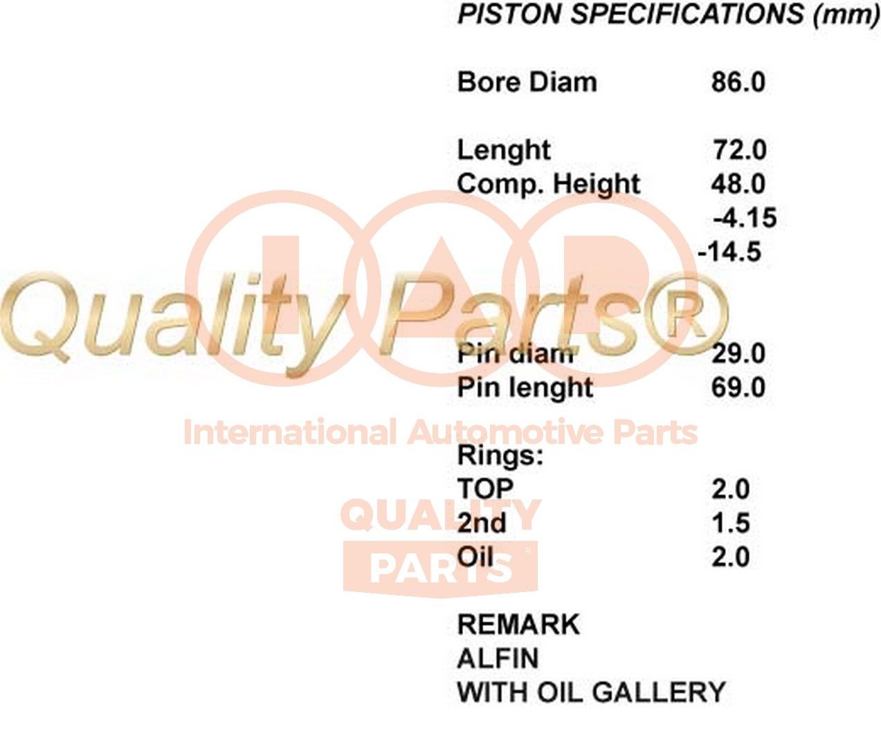 Piston IAP QUALITY PARTS 100-17198 IAP QUALITY PARTS 100-17198 Piston moteur Toyota AVENSIS 2006