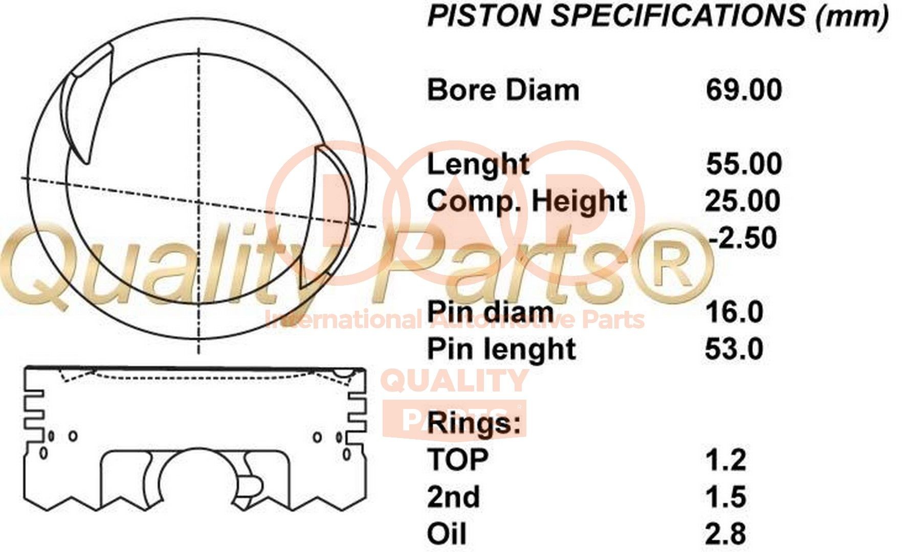 IAP QUALITY PARTS Pistone motore 100-20061 IAP QUALITY PARTS 100-20061 costo Pistone DAEWOO Korando SUV originale