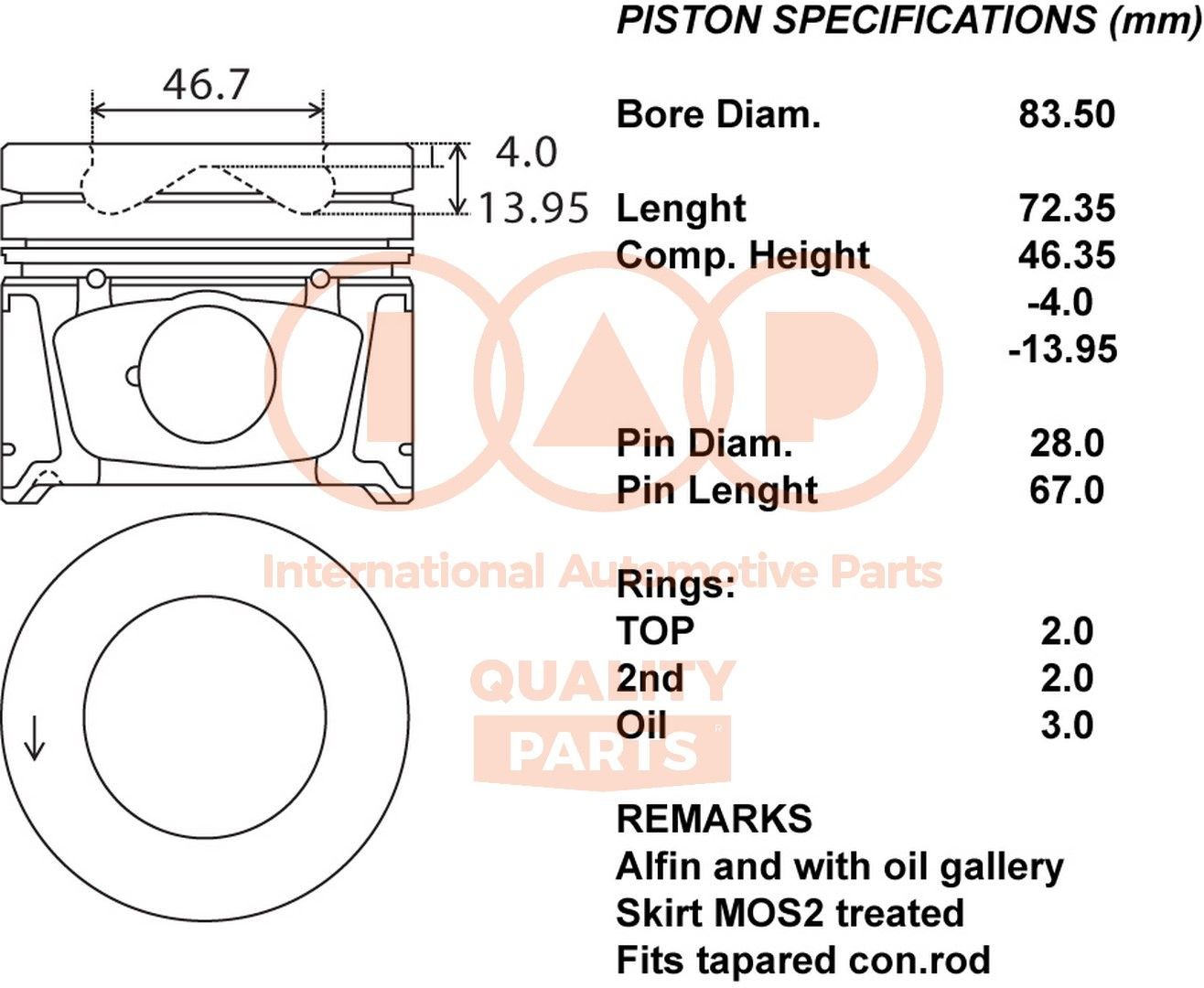 Pistone motore IAP QUALITY PARTS 100-20091 IAP QUALITY PARTS 100-20091 Pistone CHEVROLET CAPTIVA 2011