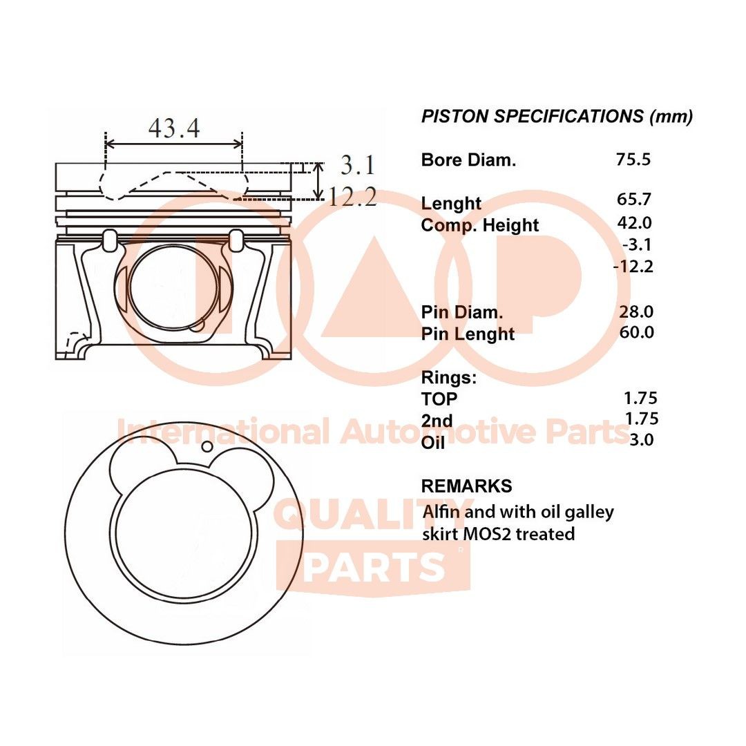 Pistone motore IAP QUALITY PARTS 100-21077 IAP QUALITY PARTS 100-21077 Pistone motore Hyundai ACCENT 2015