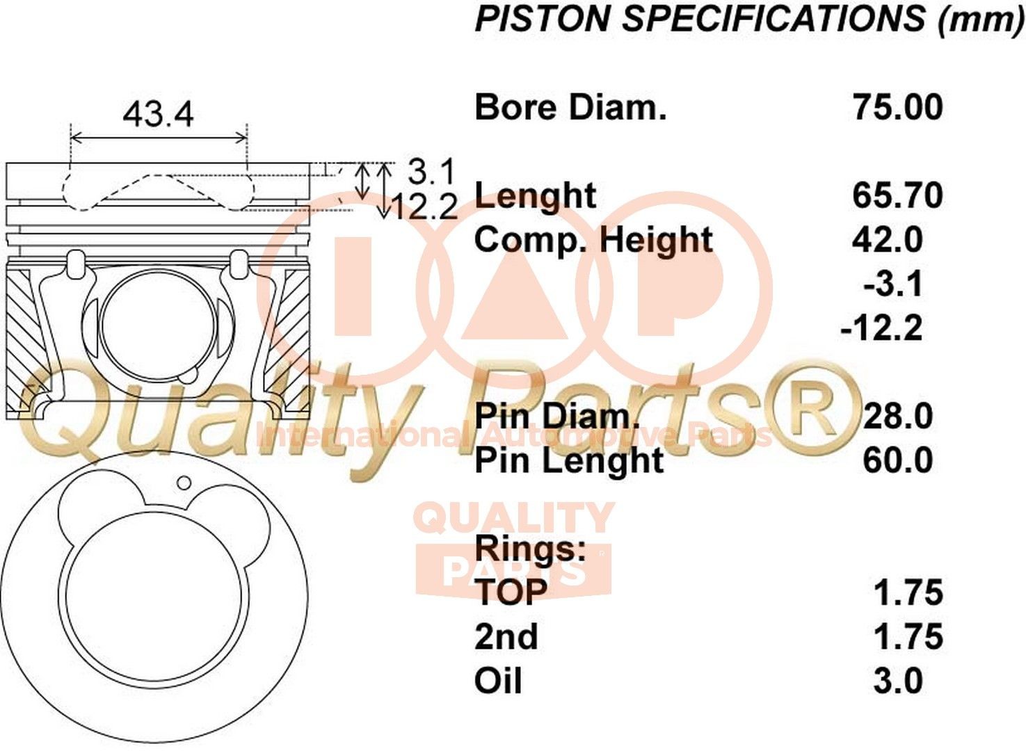 IAP QUALITY PARTS Piston 100-21078 100-21078 IAP QUALITY PARTS piston for VOLVO V40