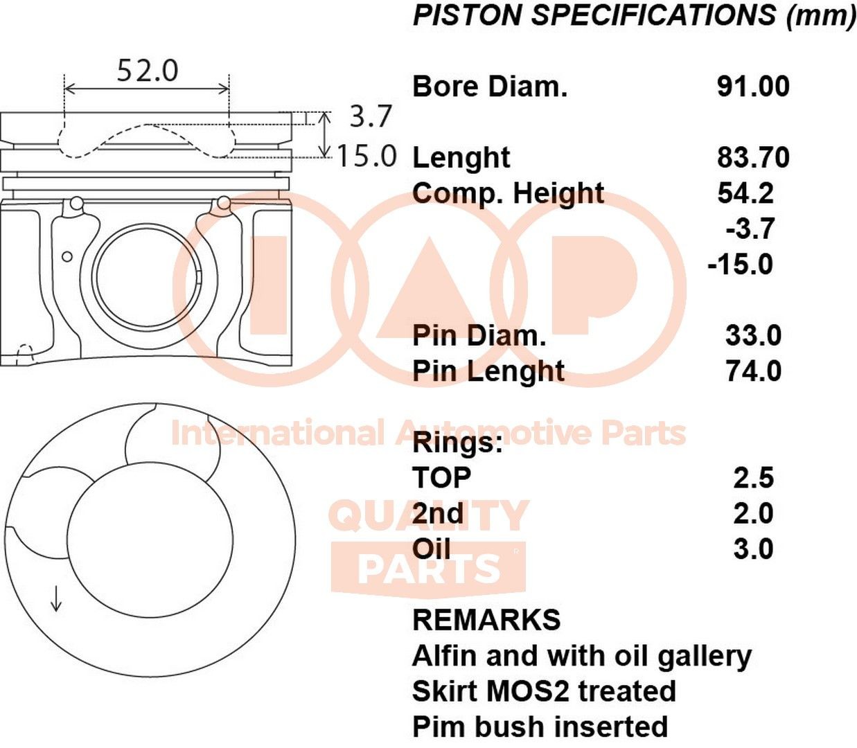 IAP QUALITY PARTS Pistone motore 100-21085 IAP QUALITY PARTS 100-21085 costo Pistone Hyundai H1 Travel originale