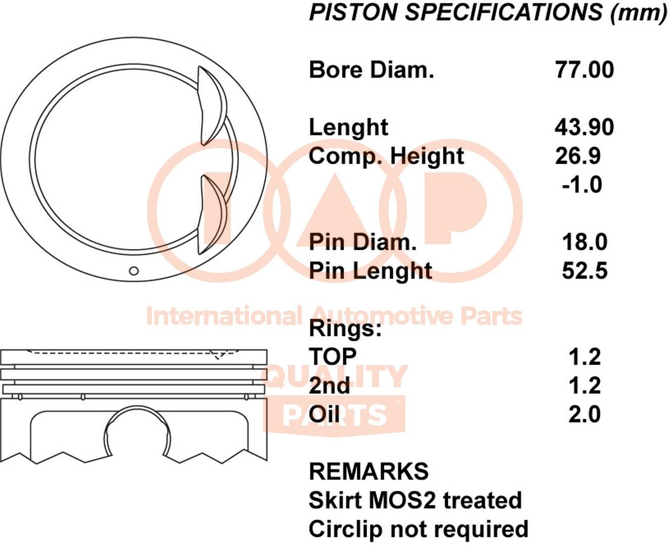 IAP QUALITY PARTS Piston 100-21102 100-21102 Piston HYUNDAI i30 IAP QUALITY PARTS