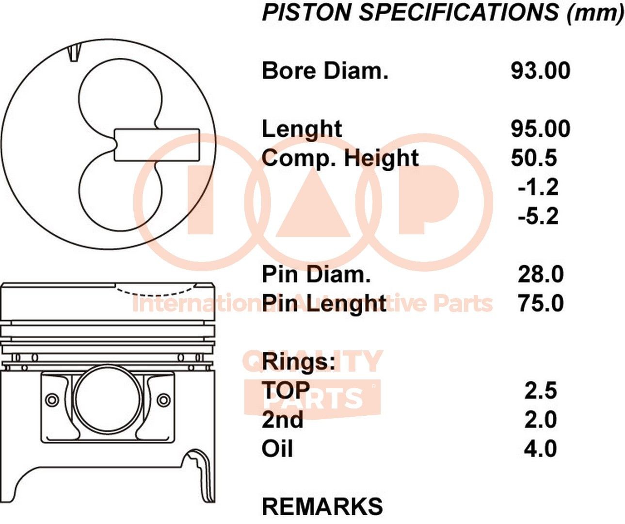 IAP QUALITY PARTS Piston 101-03025 IAP QUALITY PARTS 101-03025 Daihatsu Terios J1 piston replacement