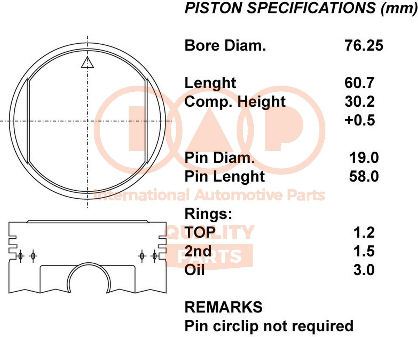 IAP QUALITY PARTS Piston 101-03031 IAP QUALITY PARTS 101-03031 Daihatsu Terios J1 engine piston replacement