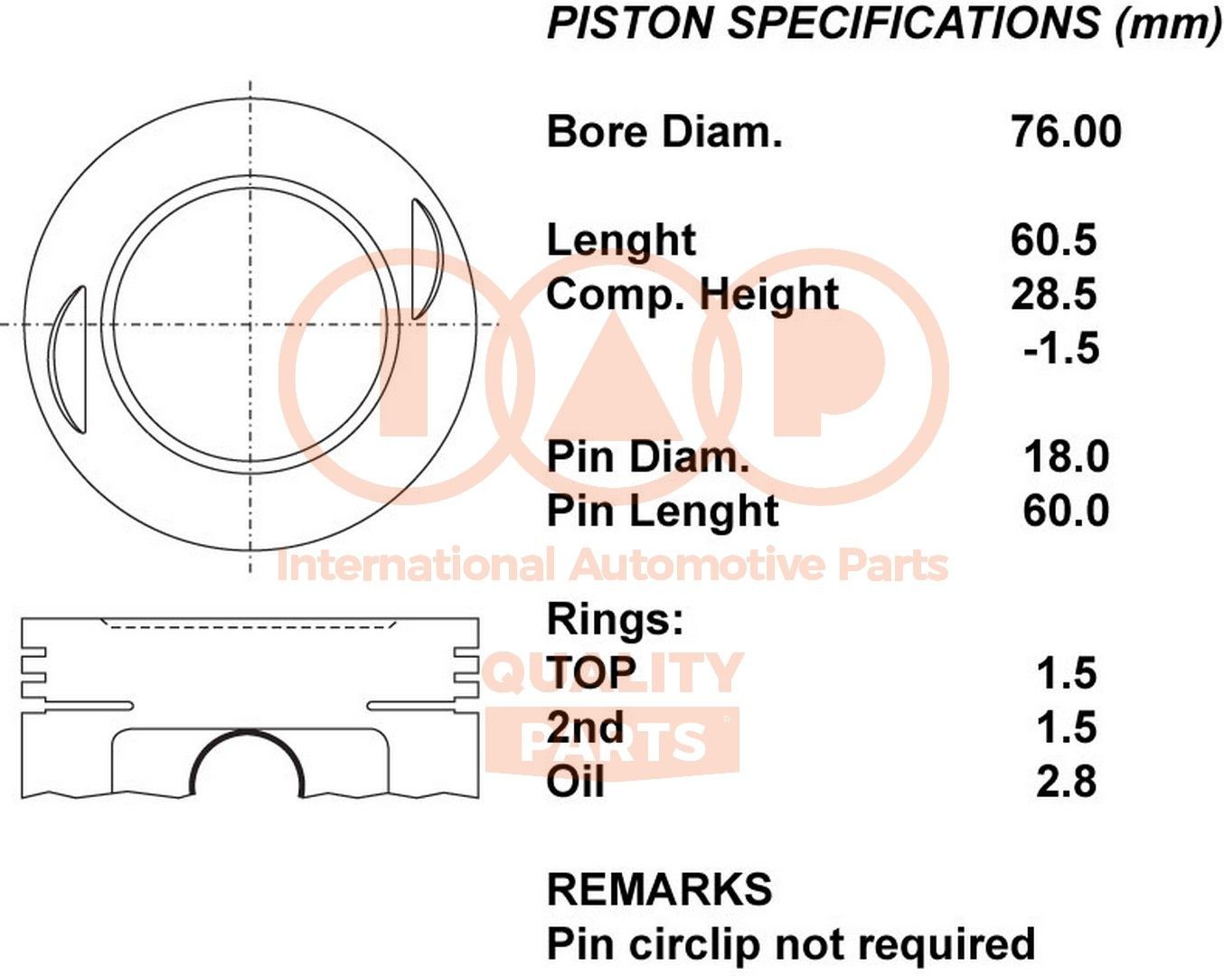 IAP QUALITY PARTS Piston 101-03040 IAP QUALITY PARTS 101-03040 Daihatsu Terios J1 piston replacement