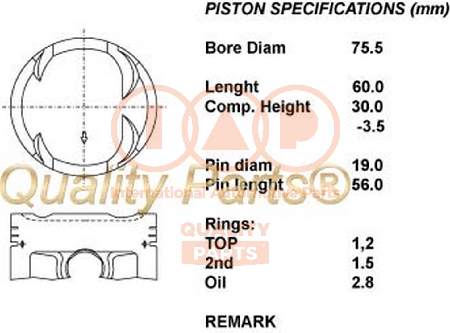 Pistone motore IAP QUALITY PARTS 101-06023 IAP QUALITY PARTS 101-06023 Pistone HONDA CIVIC 2013