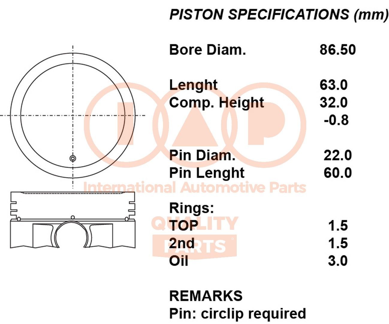 Zuiger IAP QUALITY PARTS 101-13083 IAP QUALITY PARTS 101-13083 Zuiger NISSAN PRIMERA 2019