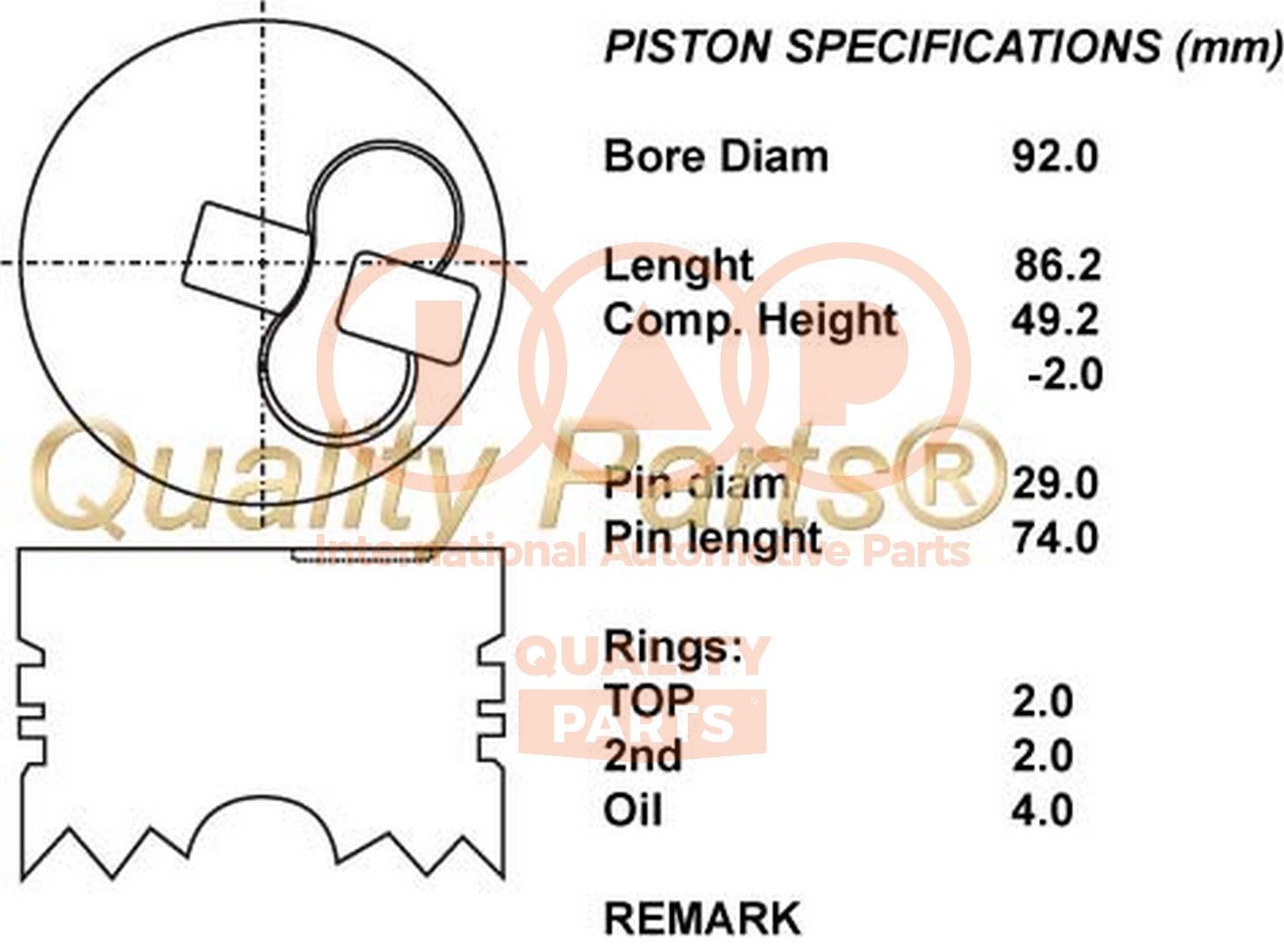 IAP QUALITY PARTS Piston 101-17050 VOLVO V40 IAP QUALITY PARTS piston 10117050