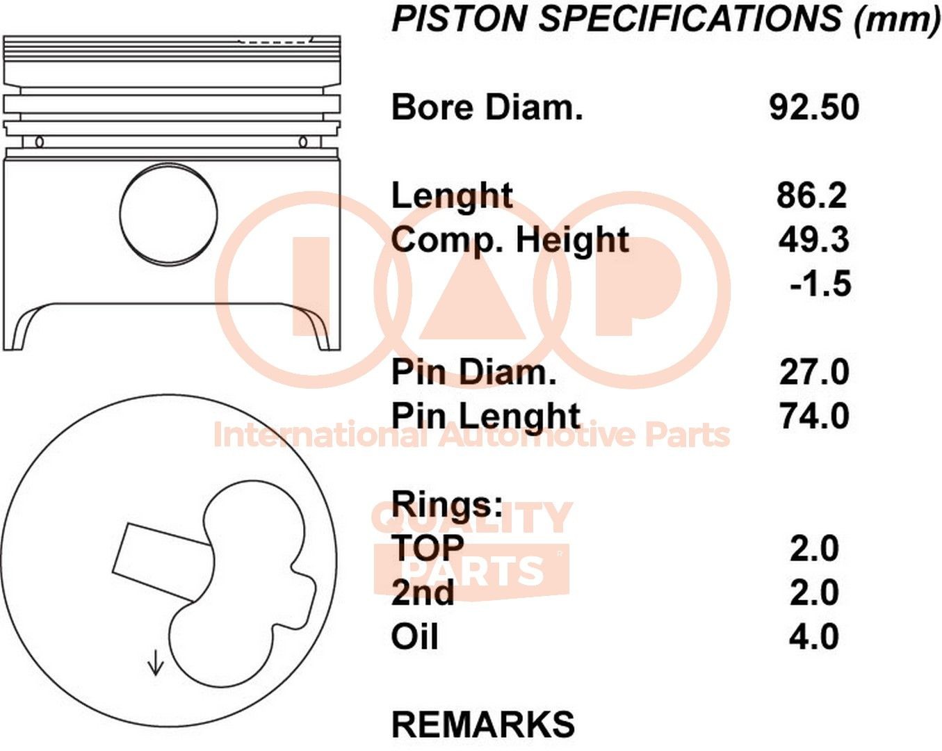 Pistone motore IAP QUALITY PARTS 101-17061 IAP QUALITY PARTS 101-17061 Pistone TOYOTA HILUX Pick-up 2000