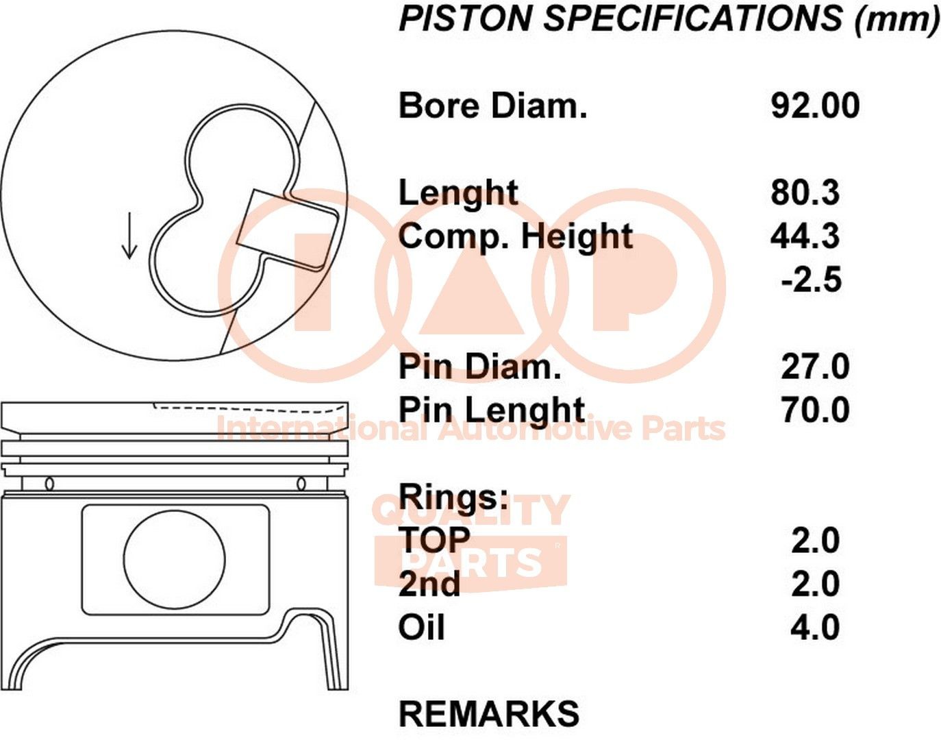 IAP QUALITY PARTS Kolvid 101-17062 101-17062 Kolvid TOYOTA COROLLA IAP QUALITY PARTS