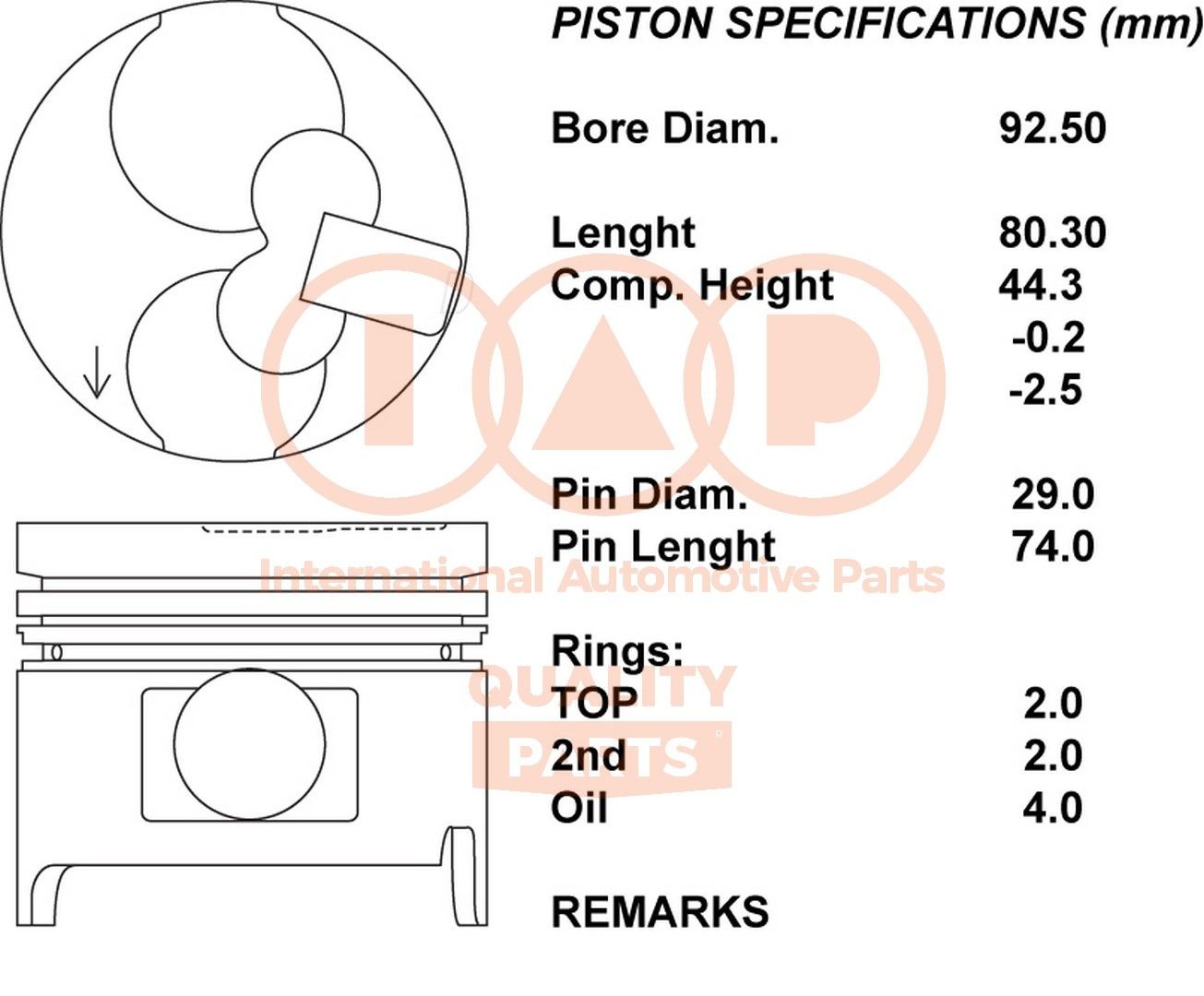 Êmbolo IAP QUALITY PARTS 101-17065 IAP QUALITY PARTS 101-17065: Êmbolo motor Toyota HILUX Pick-up 2000