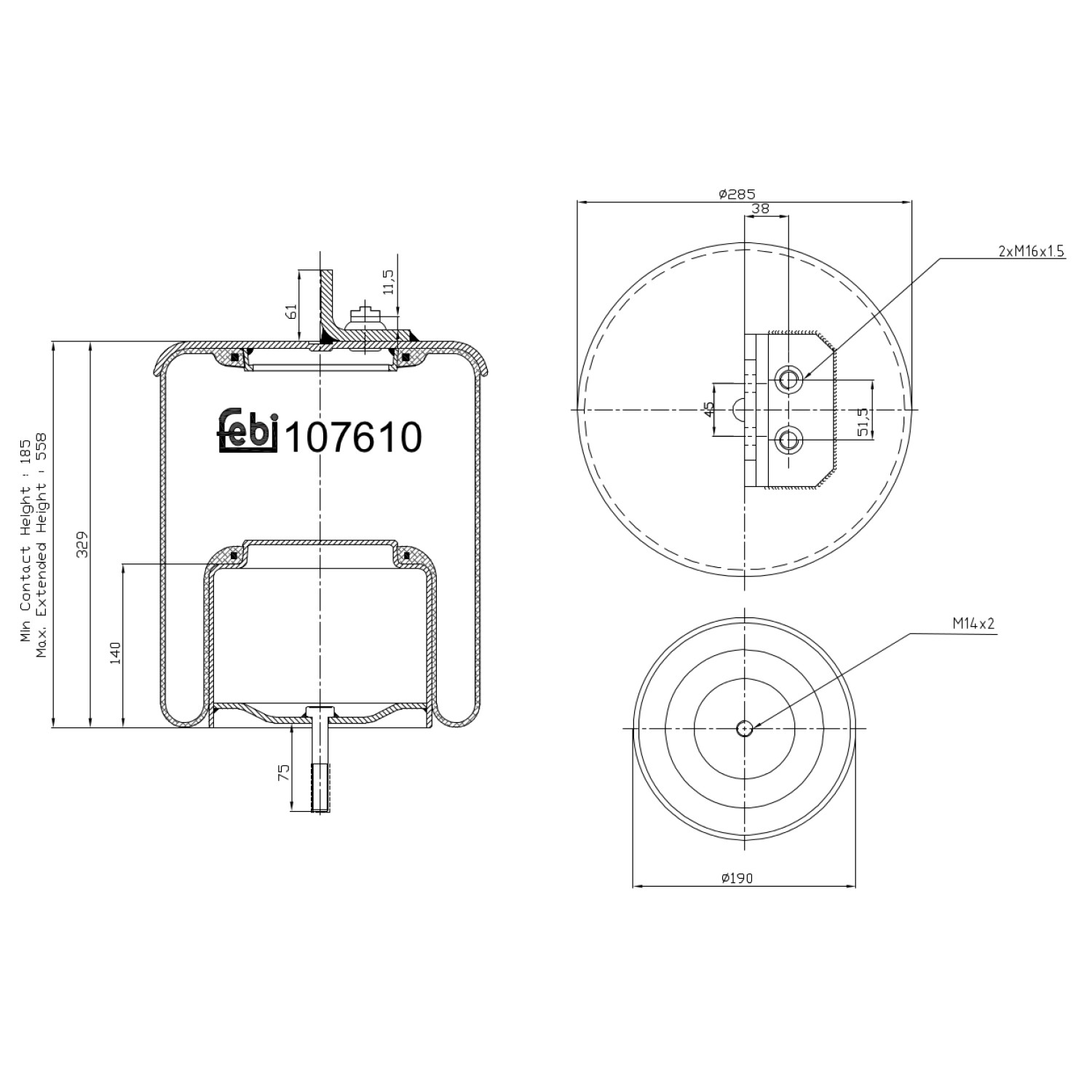 FEBI BILSTEIN Luftbälg 107610 FEBI BILSTEIN 107610 Bälgar, luftfjädring DAEWOO TACUMA original
