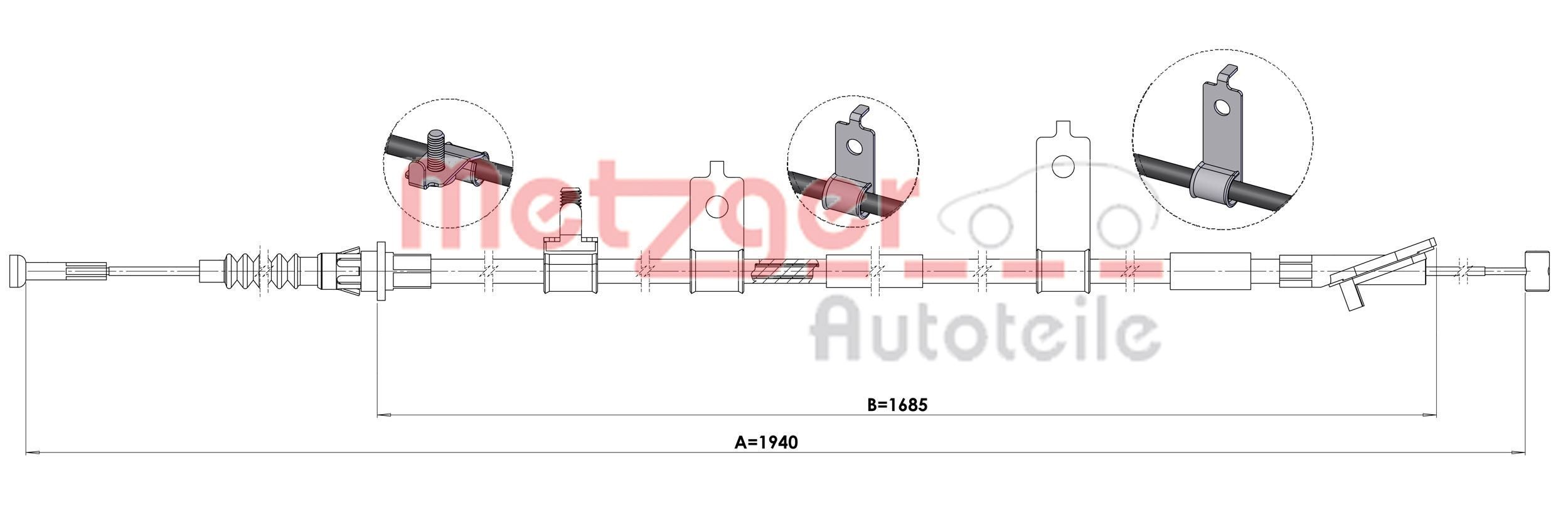 METZGER Håndbremsekabel 1.MA006 Bremsekabel MAZDA METZGER 1.MA006