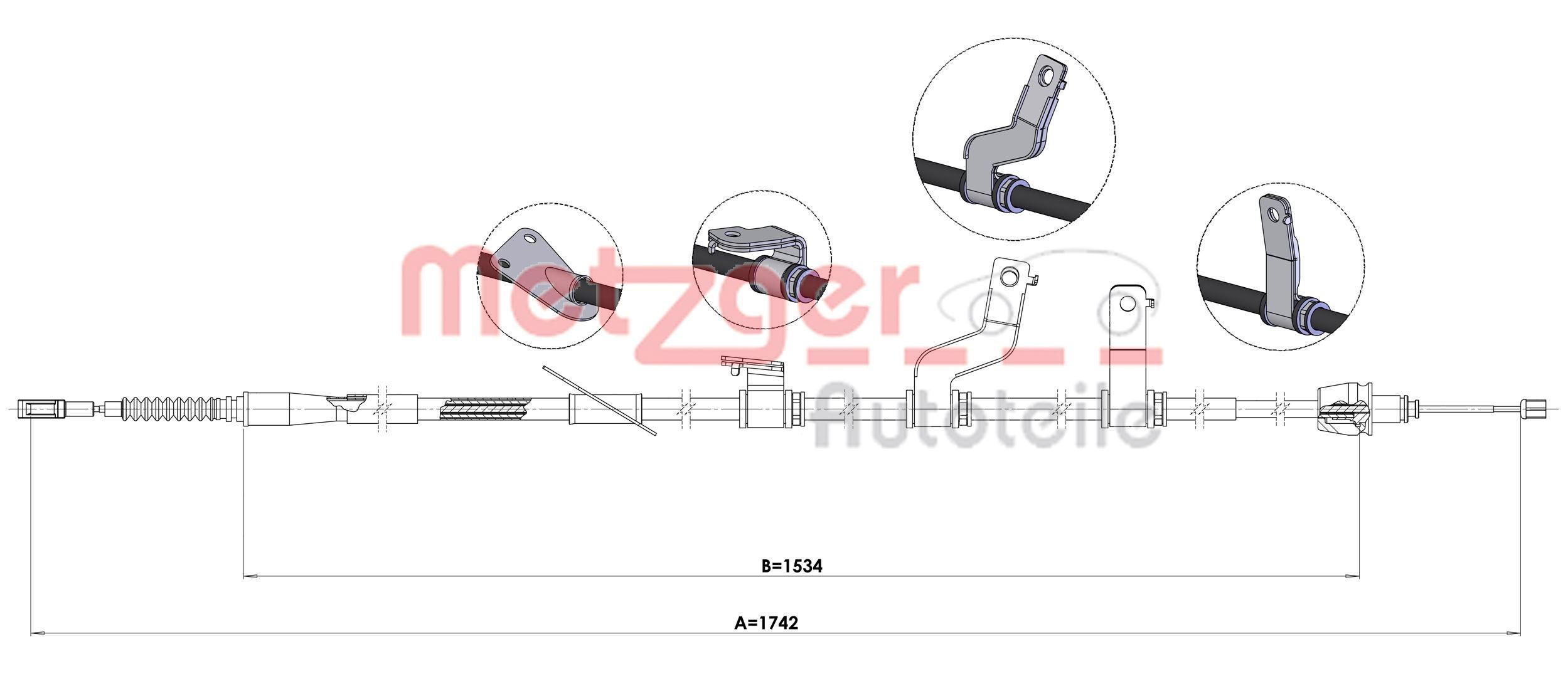 METZGER Håndbremsekabel 17.6075 Parkeringsbremse KIA METZGER 17.6075