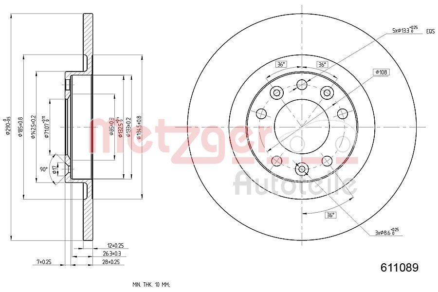 METZGER Disque de frein 6110890 Disques de frein METZGER MOVANO 6110890 pas cher