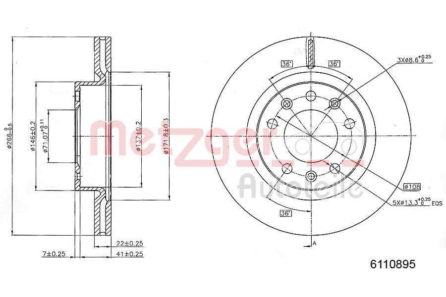 METZGER Bremžu diski 6110895 Diski METZGER Chevrolet NUBIRA 6110895
