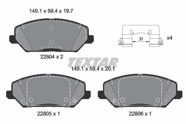 TEXTAR Brake pad set 2280401 2280401 TEXTAR racing brake pads HYUNDAI i20