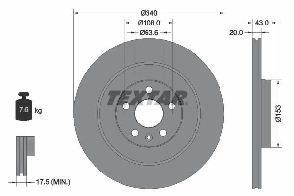 TEXTAR Disco de travão 92304503 92304503 Discos de travão desportivos TEXTAR VOLVO XC 90