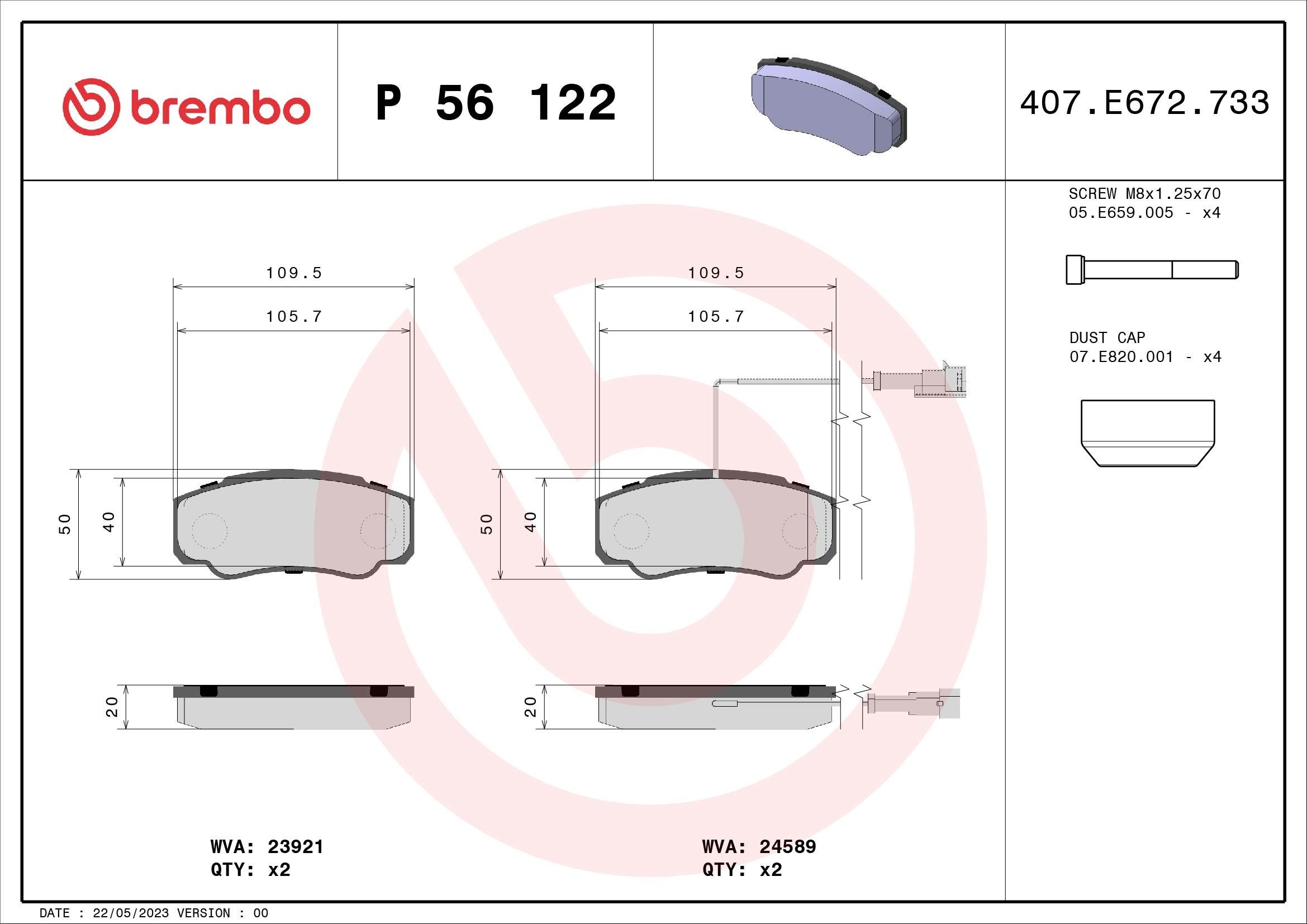 Jarrupalat, levyjarru BREMBO P 56 122 BREMBO Prime P 56 122 NISSAN CABSTAR E 2006 Takajarrupalat