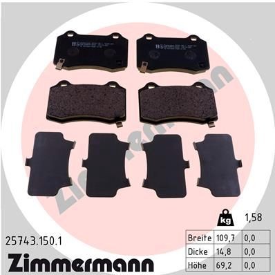 Jarrupalat, levyjarru ZIMMERMANN 25743.150.1 ZIMMERMANN 25743.150.1 JEEP GRAND CHEROKEE 2013 Takajarrupalat ja etujarrupalat