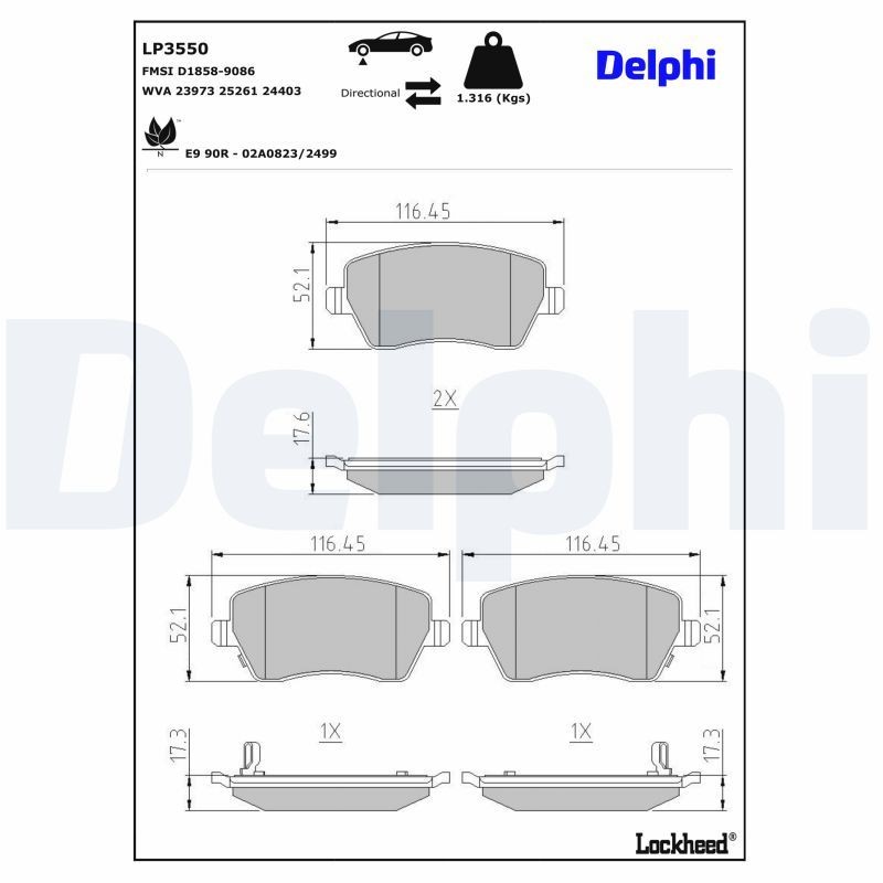 DELPHI Bromsbelägg LP3550 DELPHI LP3550 Bromsbelägg