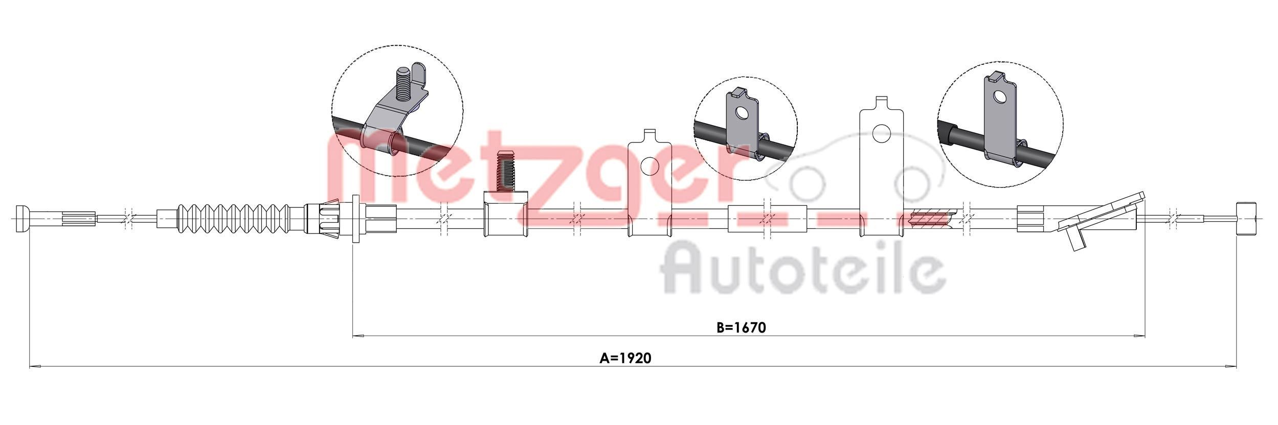 METZGER Żażné lanko parkovacej brzdy 1.MA004 Lanko ručnej brzdy METZGER Mazda TRIBUTE 1.MA004