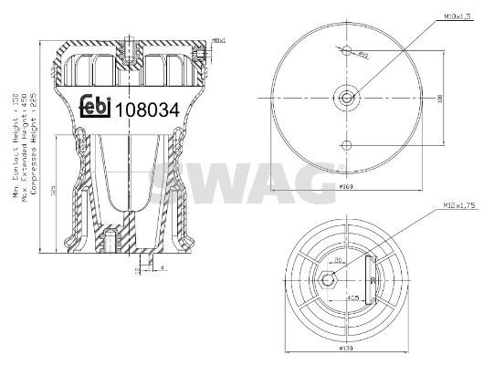 SWAG Soufflet à air, suspension pneumatique 37 10 8034 Suspension pneumatique SWAG FIAT 37 10 8034