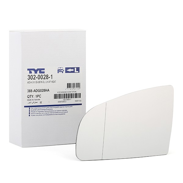 TYC Mirror Glass, outside mirror 302-0028-1 Audi V8 TYC glass for wing mirror 30200281