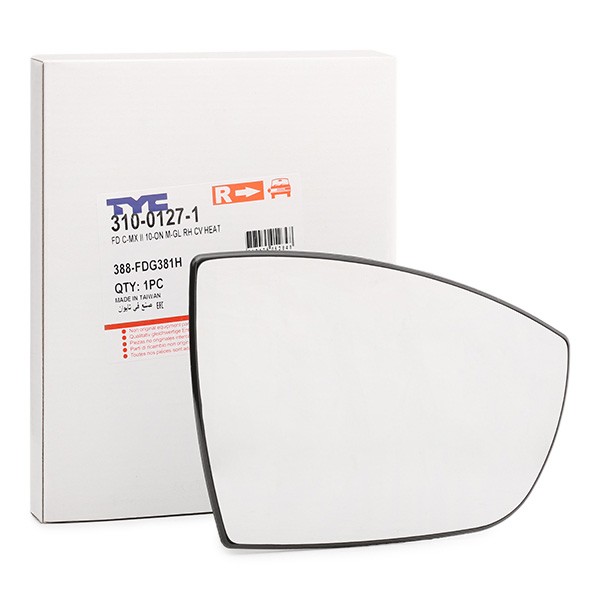 TYC Mirror Glass, outside mirror 310-0127-1 Ford TRANSIT COURIER TYC glass for wing mirror 31001271