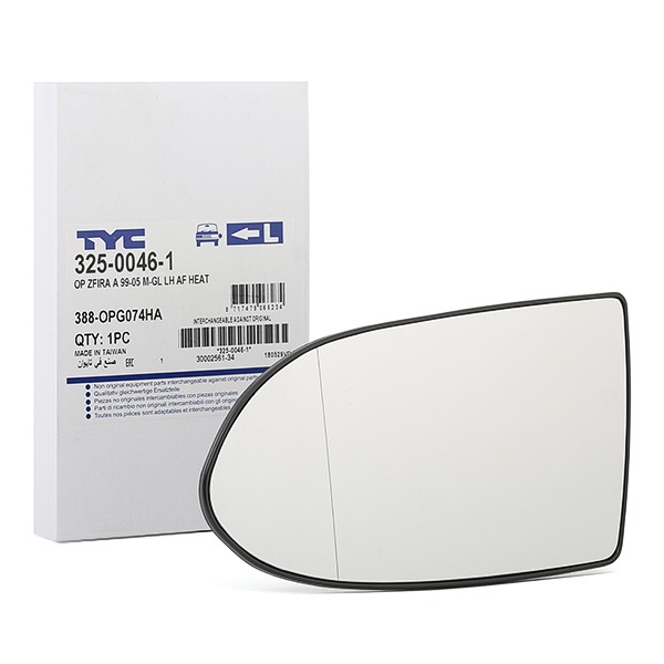 TYC Vidro de espelho, espelho retrovisor exterior 325-0046-1 TYC 325-0046-1 Vidro espelho retrovisor Opel Zafira A a um preço acessível