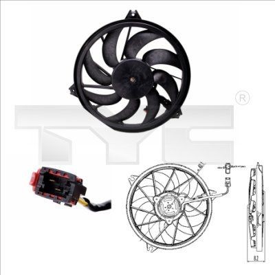 TYC Køleventilator 826-0005 Ventilator til motorkøling TYC Peugeot 406 826-0005