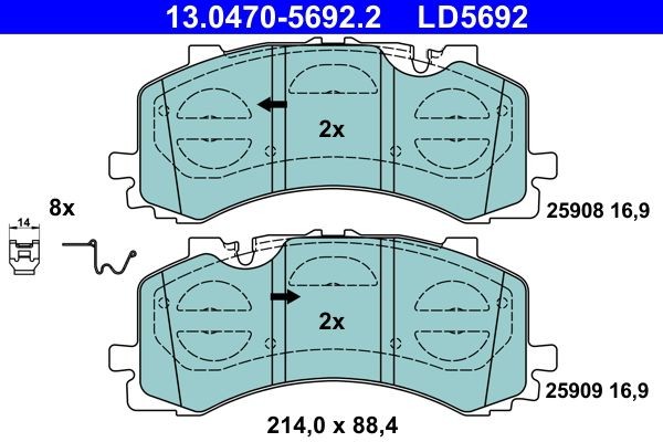 ATE Kit pastiglie freni 13.0470-5692.2 ATE 13.0470-5692.2 Kit pastiglie freni AUDI Q8 (4MN) SQ8 TDI Mild Hybrid quattro 435 CV 2024