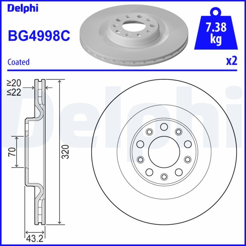 DELPHI Bremseskive BG4998C BG4998C Sportsbremseskiver ALFA ROMEO BRERA DELPHI