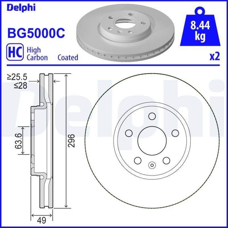 DELPHI Brake disc BG5000C VOLVO V50 DELPHI brake discs BG5000C