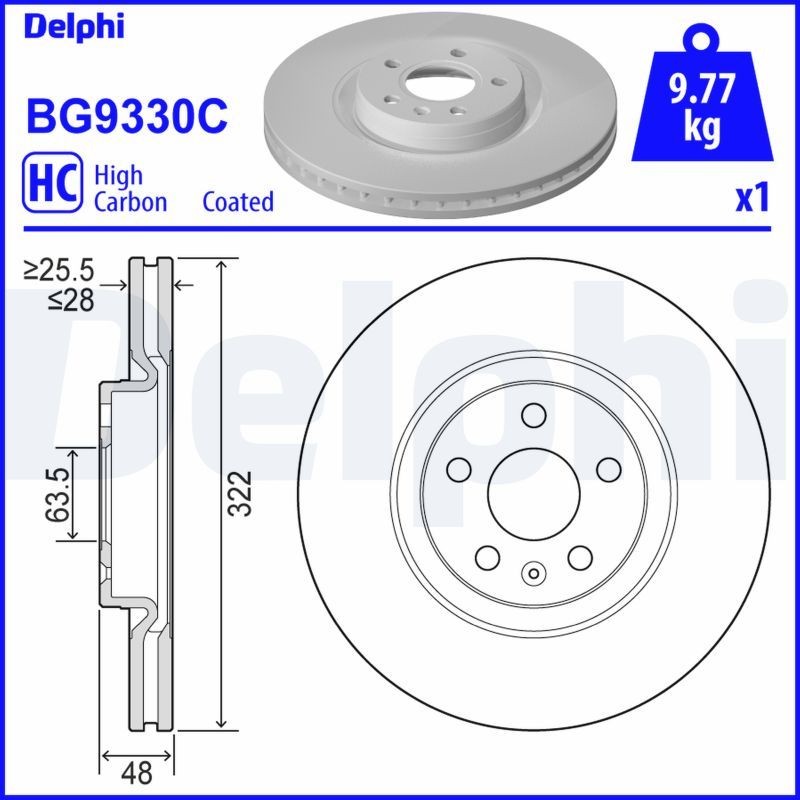 DELPHI Bremseskive BG9330C DELPHI BG9330C Volvo V90 2 Sports bremseskiver pris