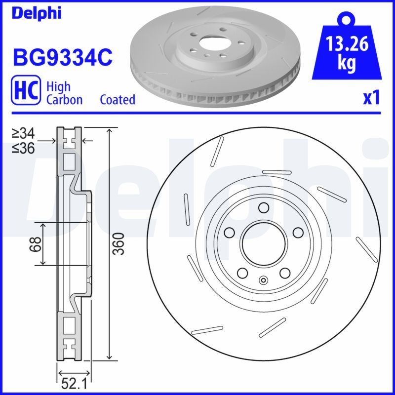 DELPHI Remschijf BG9334C Porsche 718 Sportremschijven DELPHI BG9334C