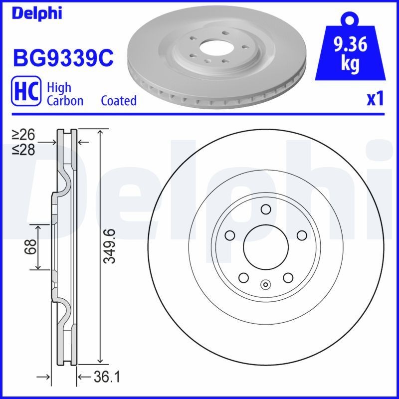 DELPHI Disco freno BG9339C BG9339C costo Dischi freno sportivi Volkswagen TIGUAN DELPHI