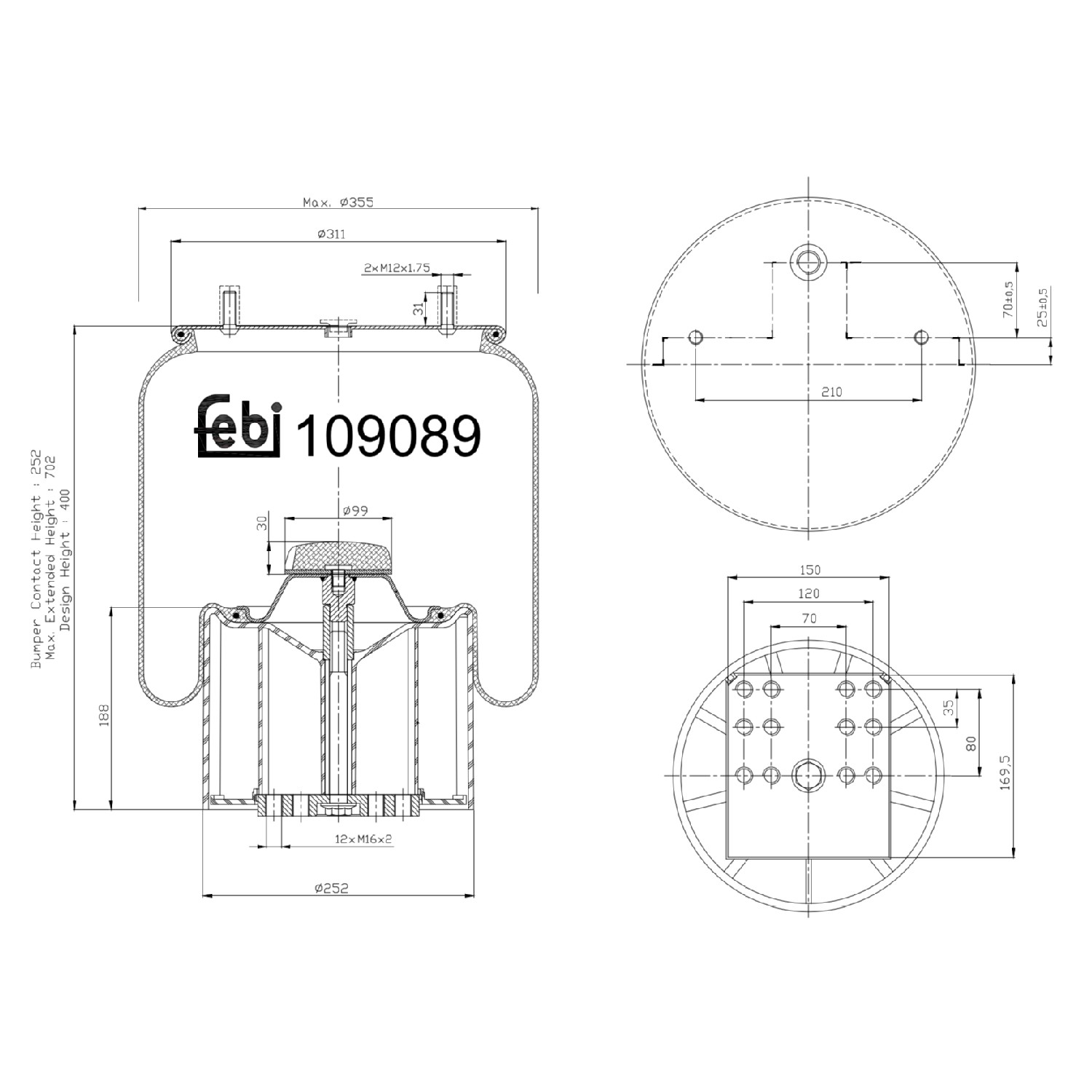 FEBI BILSTEIN Luftbelg, fjæring 109089 109089 Fjærbelg, luftfjæring HYUNDAI IONIQ FEBI BILSTEIN