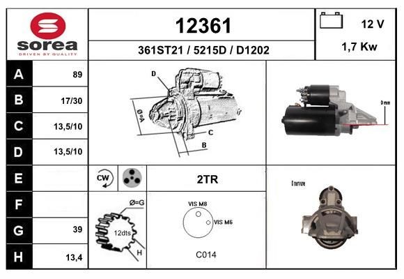 EAI Starter 12361 Startmotor EAI Kia SPORTAGE 12361