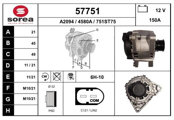 EAI Lichtmaschine 57751 Generator EAI SsangYoung REXTON 57751