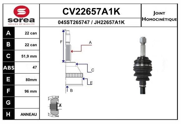 EAI Sada kĺbov hnacieho hriadeľa CV22657A1K EAI Homokinetický kĺb CHEVROLET CV22657A1K