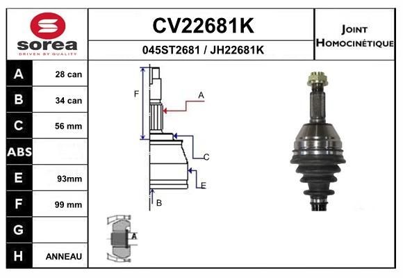 EAI Sada kĺbov hnacieho hriadeľa CV22681K Homokinetický kĺb CHEVROLET EAI CV22681K