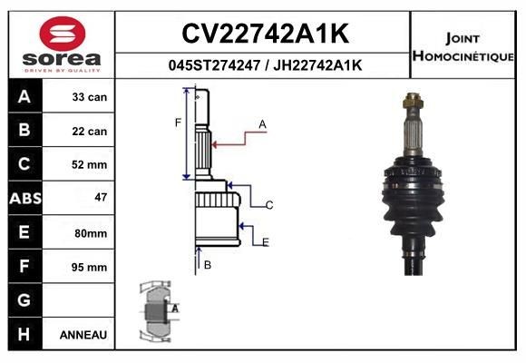 EAI Sada kĺbov hnacieho hriadeľa CV22742A1K Homokinetický kĺb CHEVROLET EAI CV22742A1K