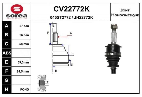 EAI Sada kĺbov hnacieho hriadeľa CV22772K CV22772K Homokinetický kĺb CITROËN DS3 EAI