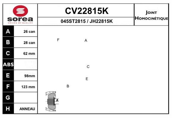 EAI Sada kĺbov hnacieho hriadeľa CV22815K Homokinetický kĺb EAI Mercedes-Benz Trieda A CV22815K