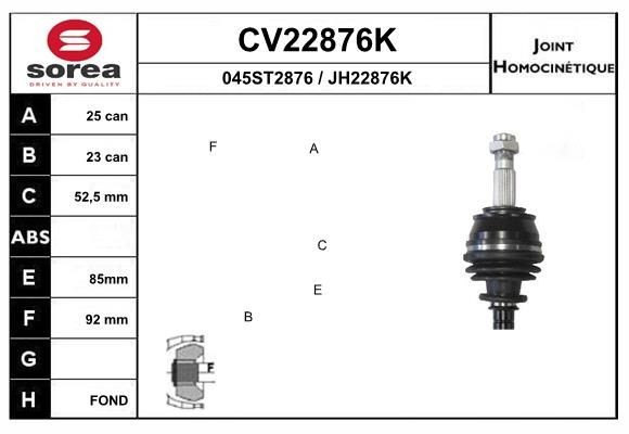 EAI Sada kĺbov hnacieho hriadeľa CV22876K Homokinetický kĺb EAI CHEVROLET CV22876K